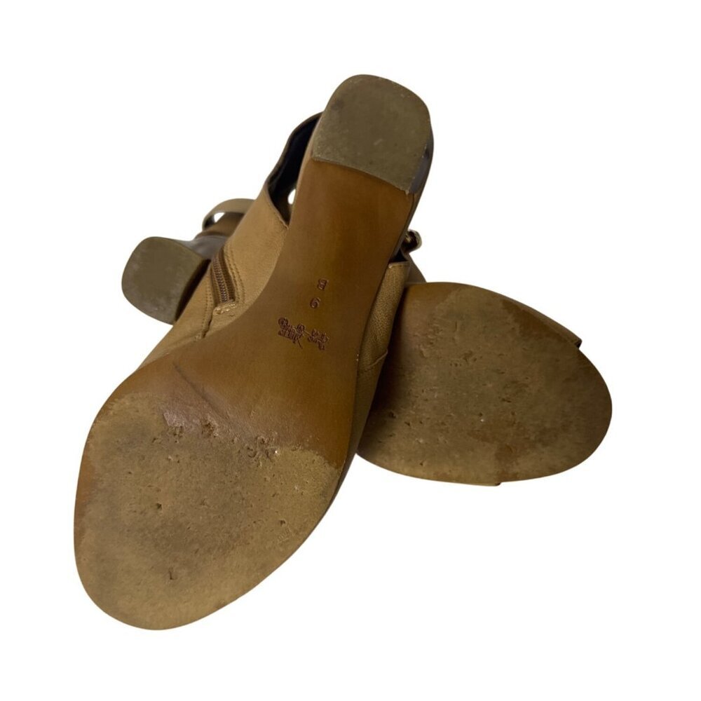Coach Tan Leather Peep-Toe Heeled Booties With Gold Zipper & Buckle Detail - Picture 7 of 9